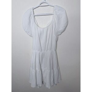 Jopra Dress Womens XL White Cotton Crinkled Open Back Ruffled Summer Resort Wear